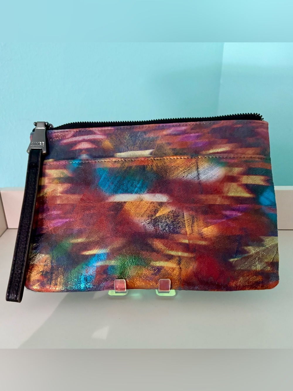 Aimee Kestenberg Liquid Navajo Multicolor Abstract Leather Wristlet Clutch